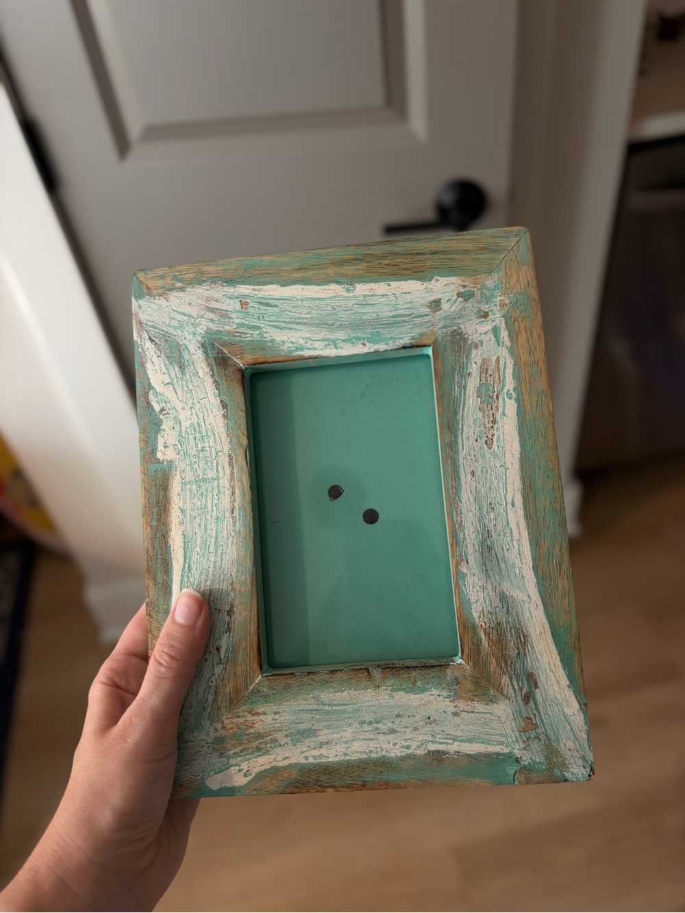 Distressed Teal Wood Picture Frame - Rustic Home Accent